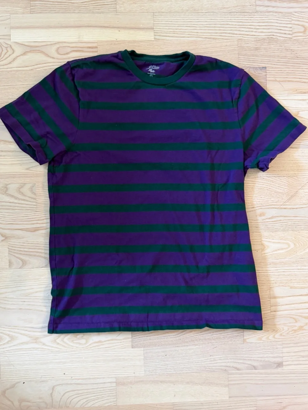 Striped Purple and Grey Men's Knit Crew Neck T-Shirt